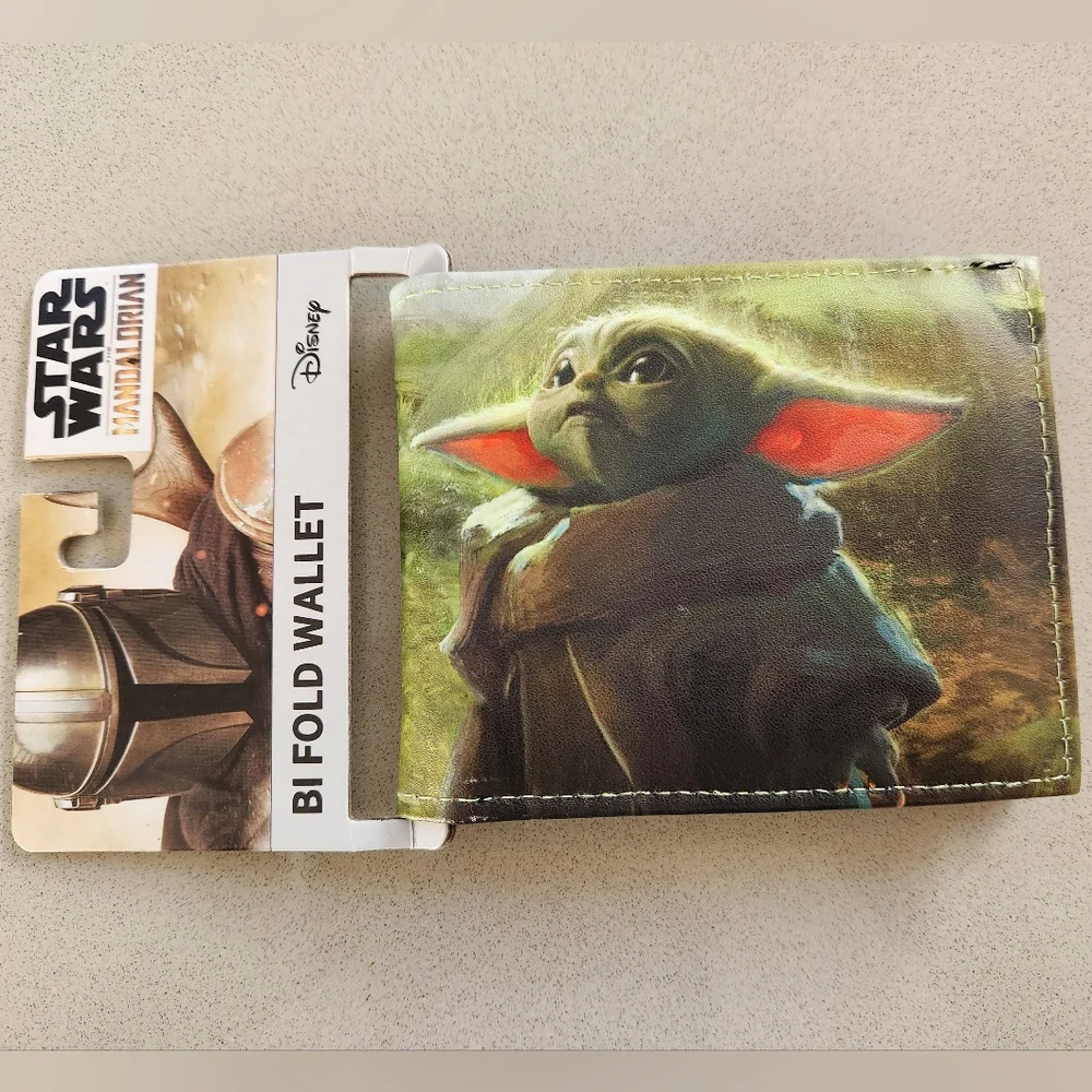 The Mandalorian Baby Yoda Scene Vegan Leather Bi-Fold Wallet **NEW